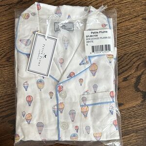 Petite Plume White Hot Air Balloon Kids Pajama Set with Blue Piping